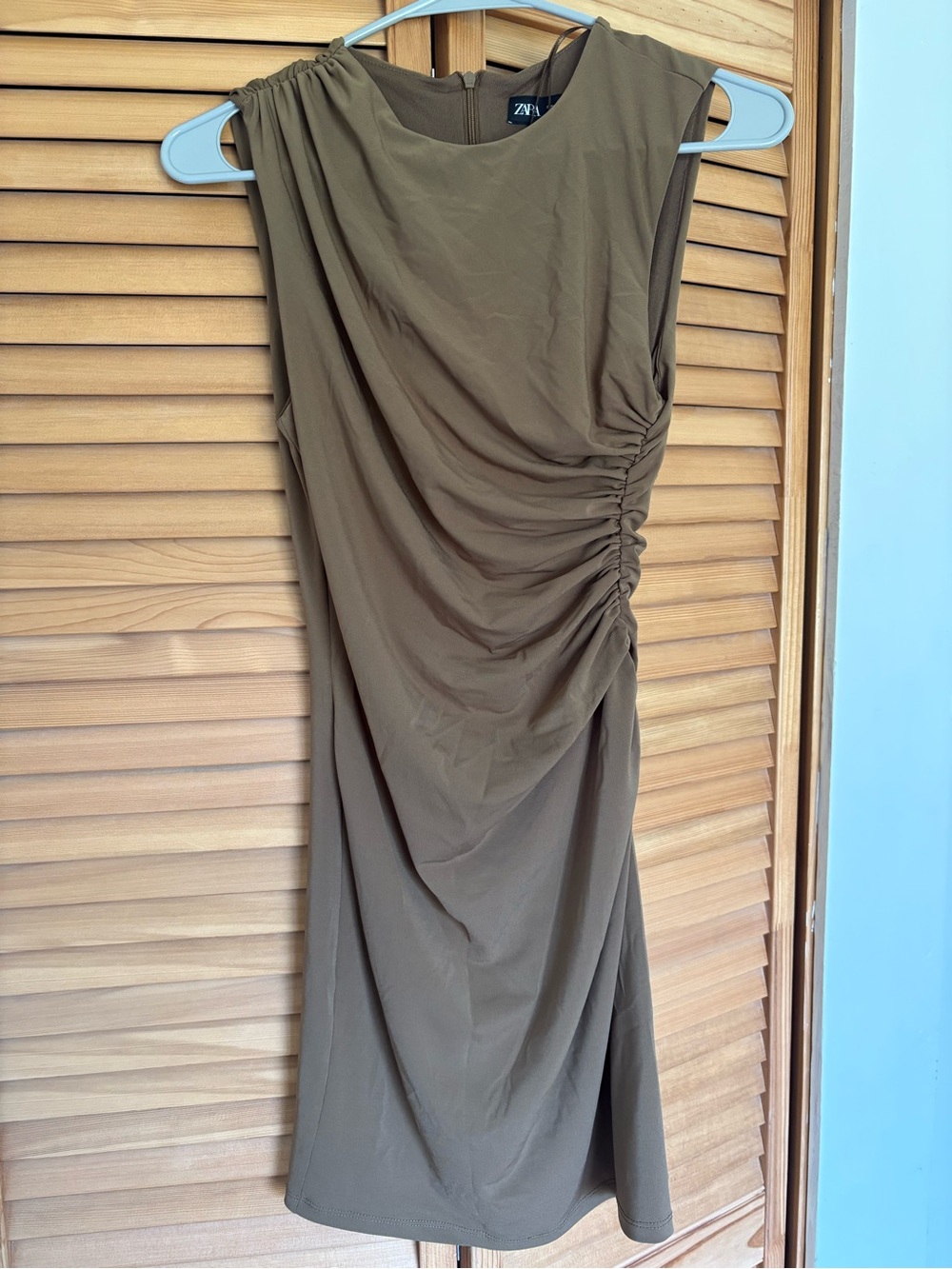 Zara Tan Ruched Mini Dress